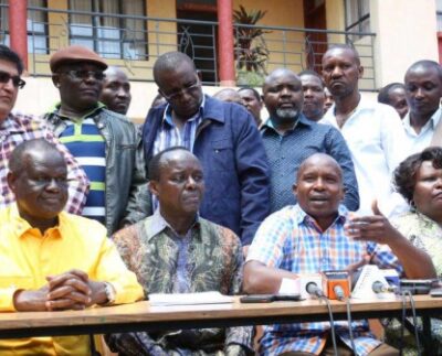 Meru Governor Kiraitu Murungi (left), Tharaka Nithi Senator Kithure Kindiki (center) address the media. |Photo| Courtesy|