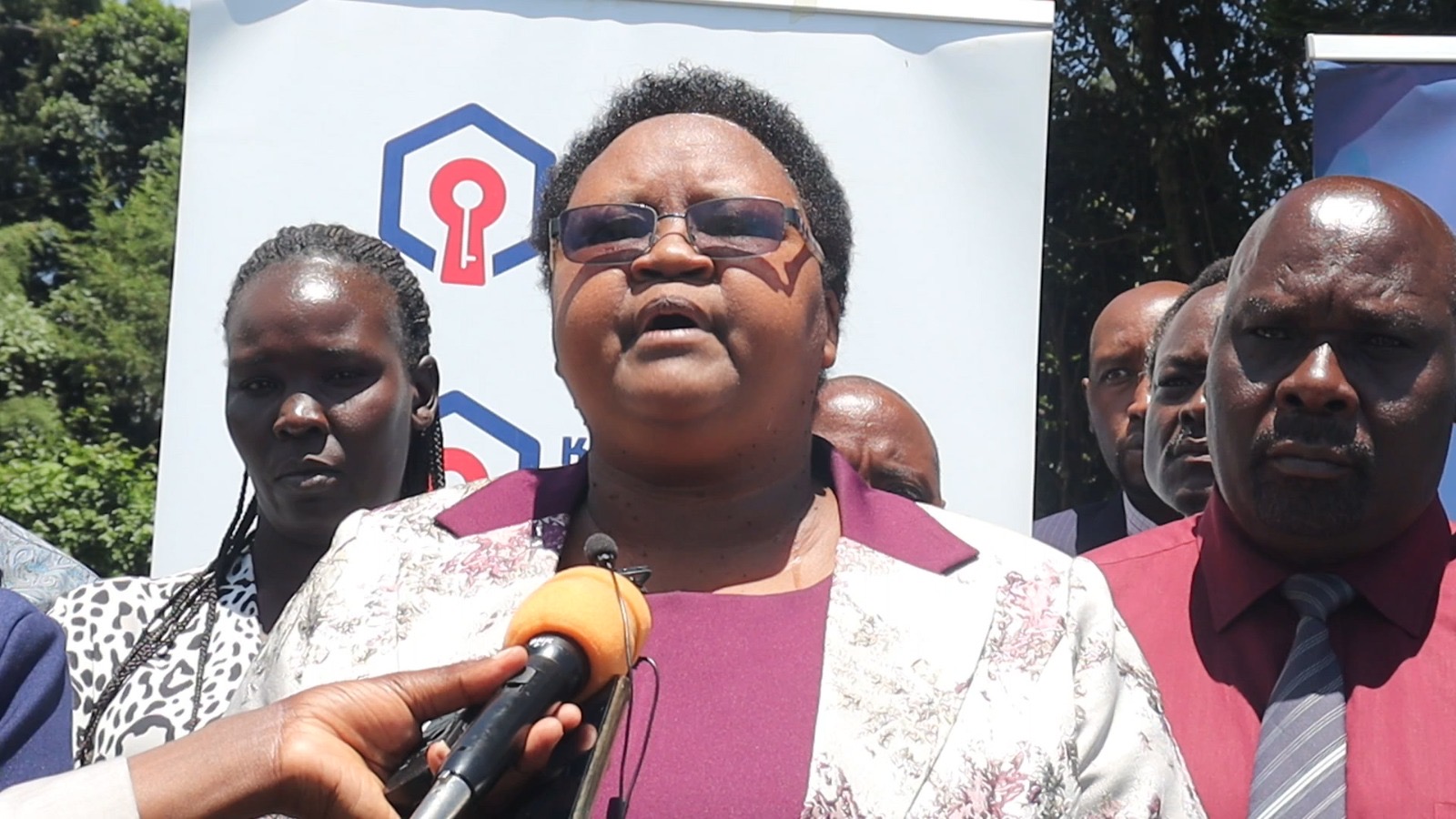 KIE chairperson Lily Ng’ok addresses the press in Bomet shortly after meeting business owners from within the county. Photo by Irine Chebet