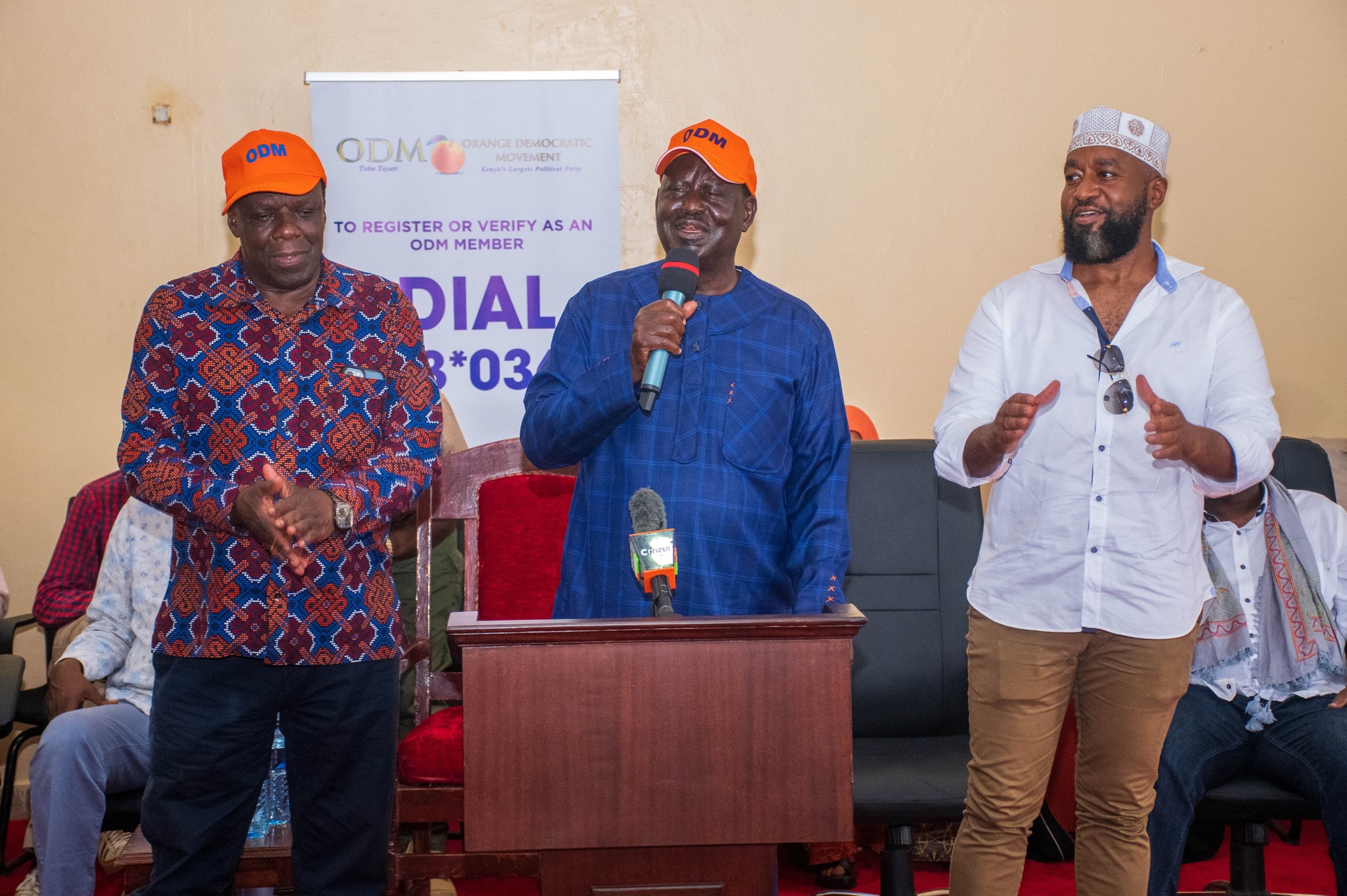 ODM leader Raila Odinga with his deputies Wycliffe Oparanya and Hassan Joho at a recentevent. Photo: Raila Odinga/Facebook.
