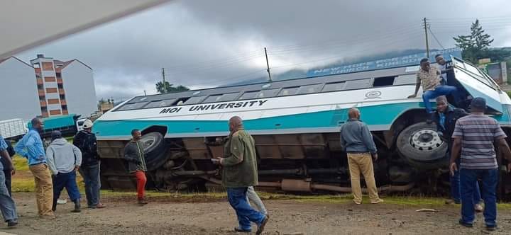 Moi University bus that was involved in the accident. Photo/Courtesy.