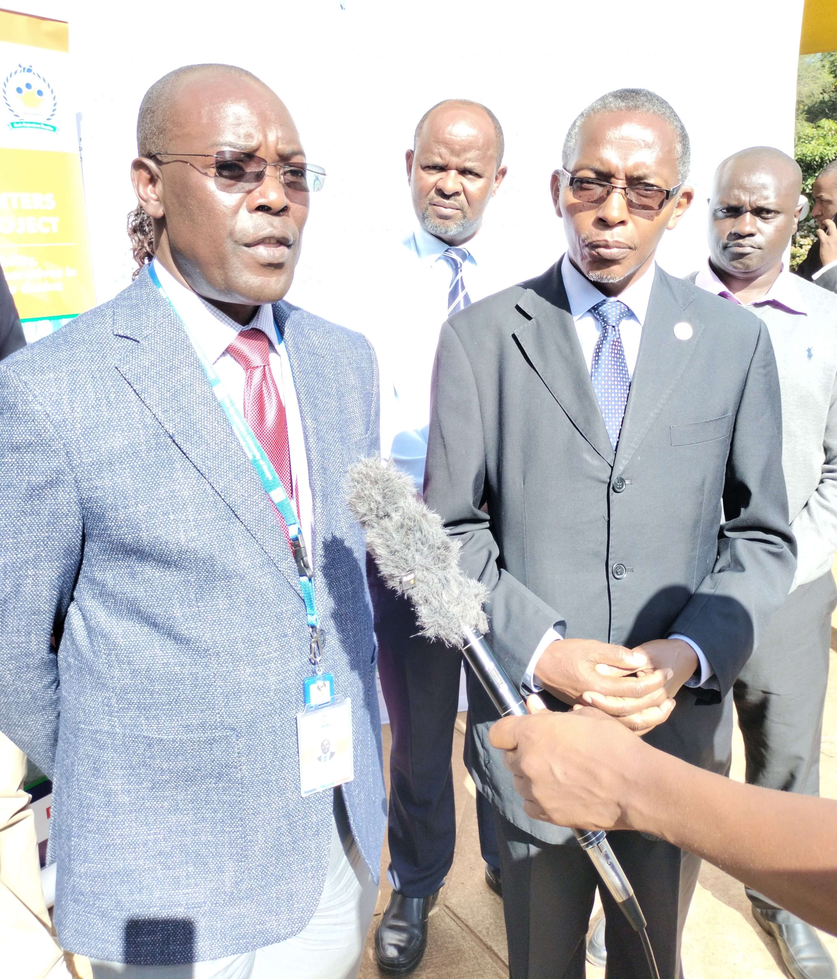 from (L-R) Deputy Vice-Chancellor, Co-operative University of Kenya, Prof Isaac Nyamongo, together with Vice-Chancellor, Prof Kamau Ngamau, during the unveiling of the state-of-the-Art server